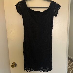 Black Sheath Mini Dress with Flutter Cap Sleeves